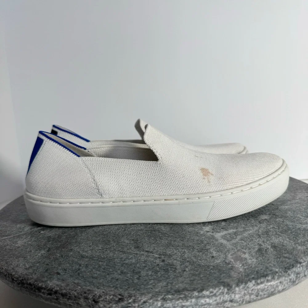 Rothys White Sneakers Shoes Slip On 7.5 Blue Soles